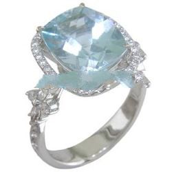 18KW Aquamarine & Diamond Ring