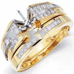 2 / 3ct. T. W. Princess Cut Diamond, 14kt. Yellow Gold. Diamond Wedding Ring Set, Semi Mount Setting