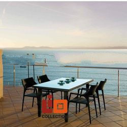 Synthetic rattan Chairs and table with glass top