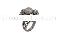 Pearl Ring ,Designer Ring , Silver Ring , Rose Flower Ring , Ring , Bali Jewelry