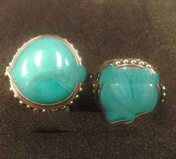 RFMN0052 - Sterling Silver Ring with Turquoise Opaque Glass Gem Marbles