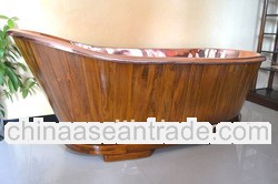 copper and wood bathtub