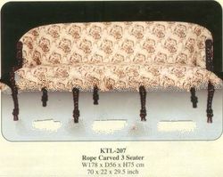 Rope Carved 3 Seater Sofa Mahogany Indoor Furniture.