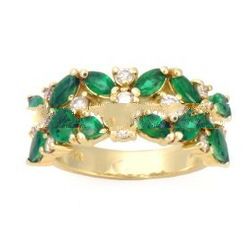 14K Marquise Emerald & Diamond Floral Band