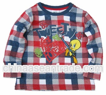 kid check printed cotton cartoon winter t shirt A2122#Navy/red