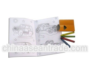 kids colouring book with caryon with the picture car