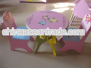 kids table and chair wooden furniture in pink