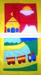 prayer rug motif mountain and train