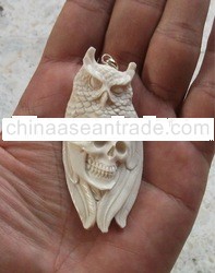 Skull In Buffalo Bone Carved Balinese Pendant