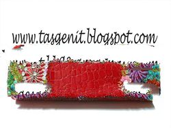 RED BEADED CLUTCH BAG Synthetic PU (CODE 637)