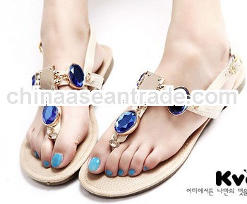 latest design of 2013 Bohemia stylish lady fashion bead flatform sandal female jeweled good quality