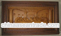 Last Supper Teakwood Carving Inlay Relief