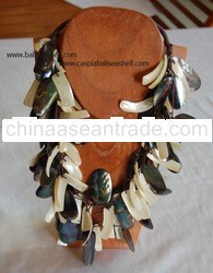 shell necklace with mixed bead black pen and tectus pyramid