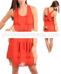 STYLE DBZ16-R: RED RACERBACK DRESS WITH LACE HEMLINE