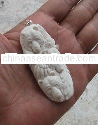 Bear in Buffalo Bone Balinese Carved Pendant