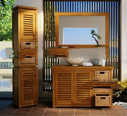 Teak Bathroom Vanity and Mirror with Cabinet