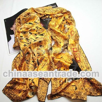 long women fashion yellow silk tiger printed scarf