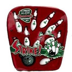 11-Piece Glass Bowling Ball & Pins Christmas Ornament Set