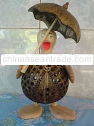 Thai hand made OTOP coconut shell lamp (duck with umbrella)