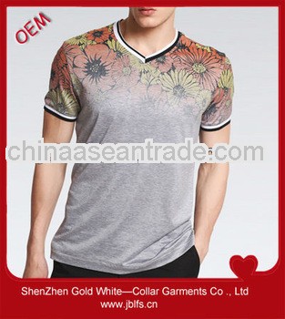 men's printed short sleeves casual t shirt with flower pattern