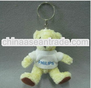 mini teddy bear keychain with white T-shirt