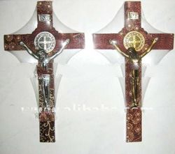 Batik wooden wall crusifix Benedict - 30 cm