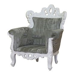 White Painted Heavy Carved Sofa Upholstered