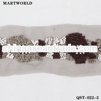 multi-colored bead on grey mesh slim wasit trimmer belt(QST-022-2)