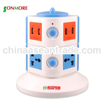 multiple vertical extensions sockets with usb and electric plug