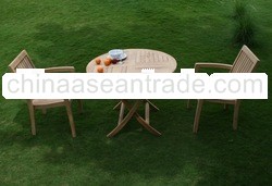 Teak Outdoor Furniture Set: Round Folding Table and Colorado Stacking Chair