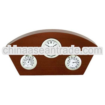 nature desk wood clock with hygrometer thermometer