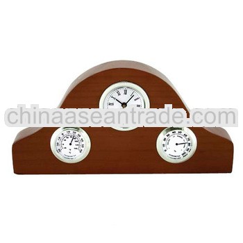 nature desk wooden clock with thermometer and hygrometer