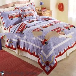 Boy Fire Engine Truck Full Quilt Kid Bed Bedding Set