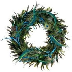 Exquisite 15" Mixed Regal Peacock Feather Christmas Wreath