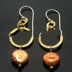 Brass Earrings with Pearls