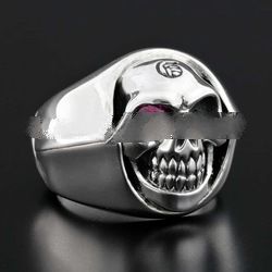 925 Sterling Silver Jewelry Ring Garnet Skull