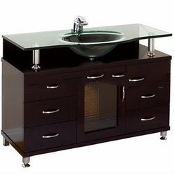 Accara 42" Bathroom Vanity with Drawers - Espresso w/ Clear or Frosted Glass Counter