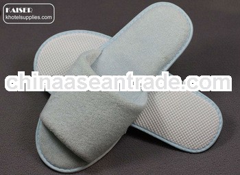 open toe, light blue terry slippers