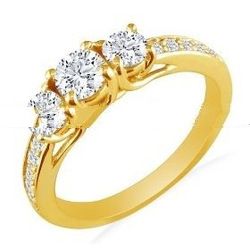 14K Yellow Gold 3-Stone Plus Diamond Anniversary