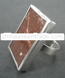 RFMN0007 - Sterling Silver Adjustable Ring with Ceramic Tile