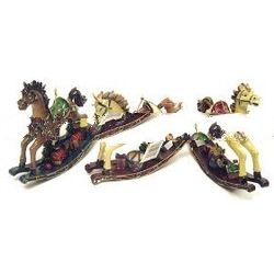Set Of 3 Antique Rocking Horse Christmas Ornaments 5.5"