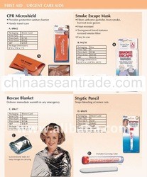 warmer blanket/rescue blanket; cpr micro shield; smoke and escape mask, styptic pencil