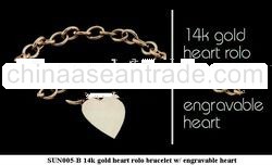 14K Gold Heart Rolo Bracelets w / Engravable Heart