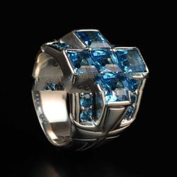925 Sterling Silver Jewelry Blue Topaz Ring
