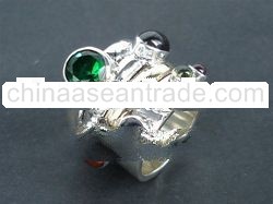 RFMN0031 - Sterling Silver Ring Contemporary with Semi Precious Stones & Brass Accent