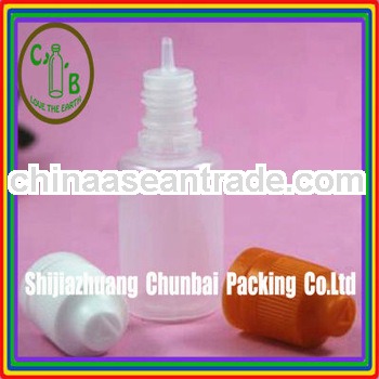 pe-cig liquid bottles with child-proof cap and tamper evident cap with long thin tip