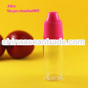 pet new eliquid 10ml bottle with colored childproof for eliquid with long thin tip,SGS and TUV