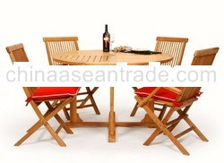 Teak Outdoor Furniture Set: Teak Round Table C base and Folding Chair