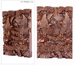 Wood relief panel, 'Birds jungle III'