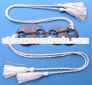 plastic beaded tassel white rope belt